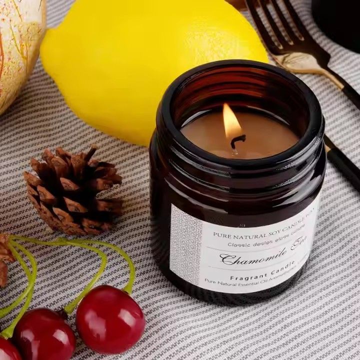 Christmas gifts diy smokeless brown glass jar scented soy wax aromatherapy candles wholesale