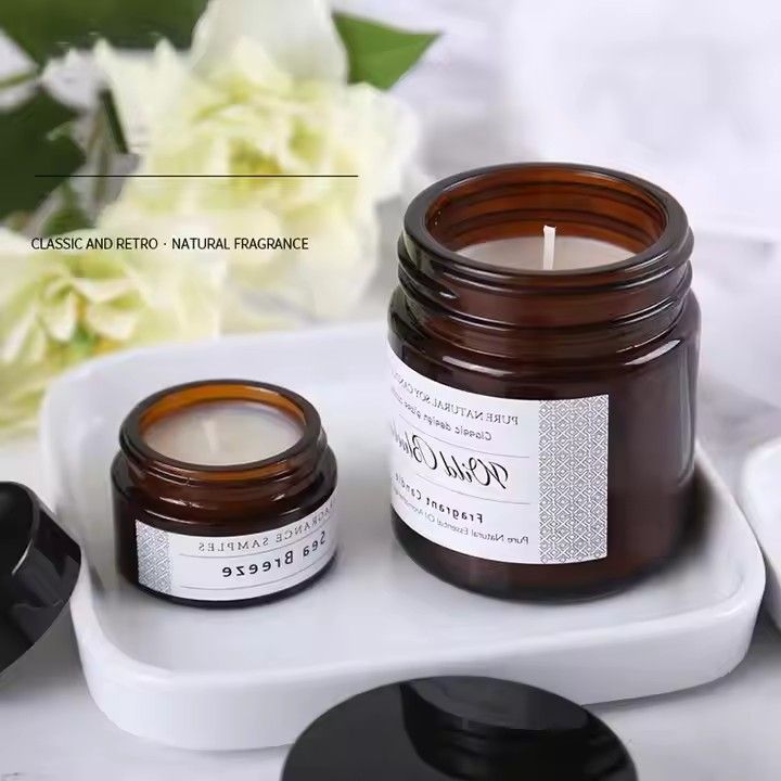 Christmas gifts diy smokeless brown glass jar scented soy wax aromatherapy candles wholesale