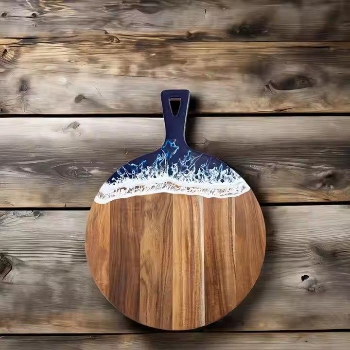 Housewarming gift resin blue wave pattern epoxy resin acacia wood charcuterie board chopping blocks