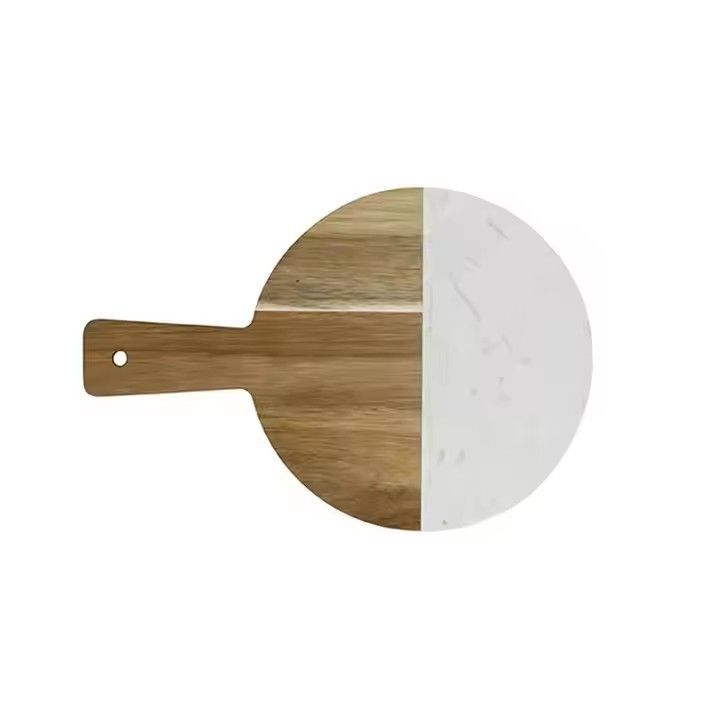 Kitchen restaurant customized acacia wood marble charcuterie cheese cutting board with handle wholesale