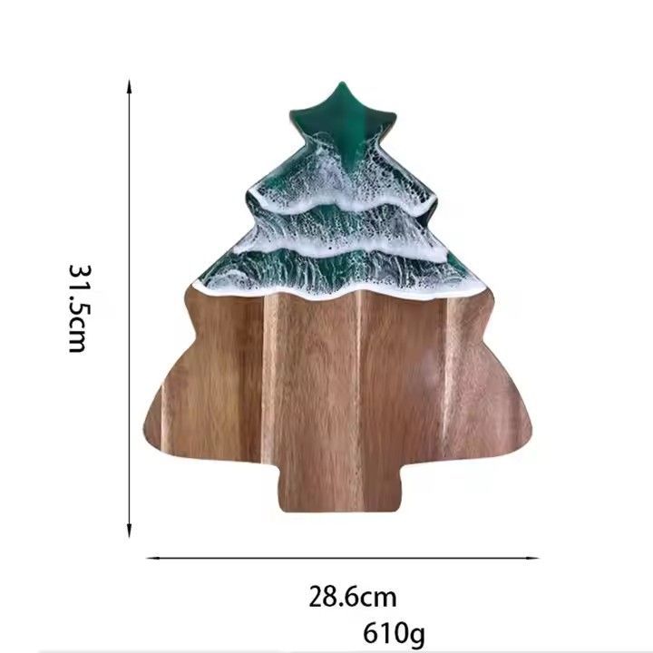 Green wave resin acacia wood charcuterie boards Christmas tree shaped cheese board art epoxy resin cutting board