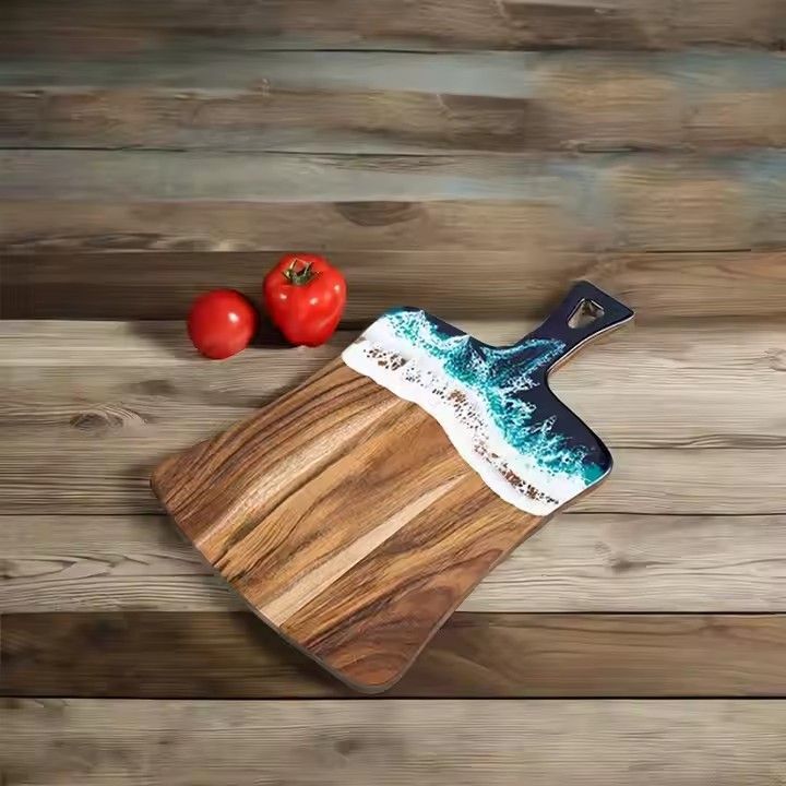 Creative wholesale customized acacia wood chopping blocks rectangle bamboo resin cutting boards