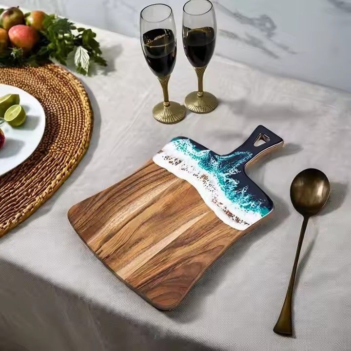 Creative wholesale customized acacia wood chopping blocks rectangle bamboo resin cutting boards