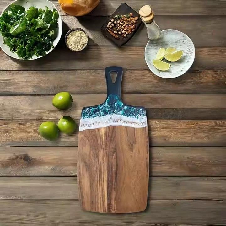 Luxury cheeseboard with handle coastal decor kitchenware green ocean wave epoxy resin cutting board