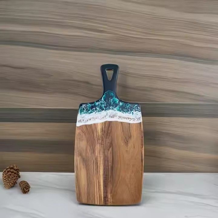 Luxury cheeseboard with handle coastal decor kitchenware green ocean wave epoxy resin cutting board