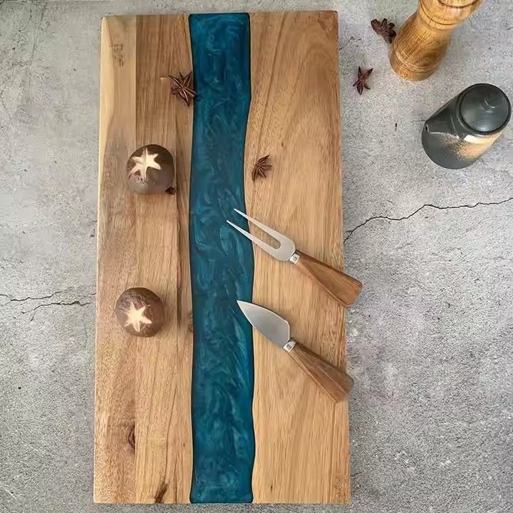 Resin splicing acacia wood cutting board for household meat cheese bread epoxy resin and wood river cutting boards