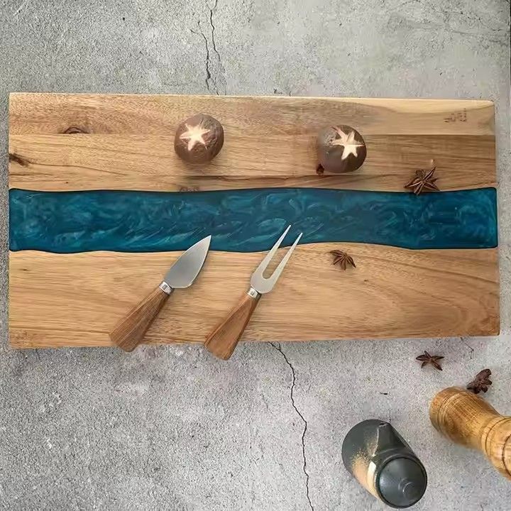 Resin splicing acacia wood cutting board for household meat cheese bread epoxy resin and wood river cutting boards