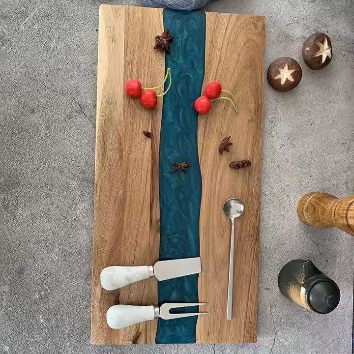 Resin splicing acacia wood cutting board for household meat cheese bread epoxy resin and wood river cutting boards