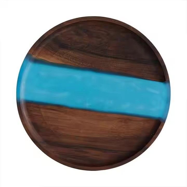 Round epoxy resin and black walnut wood tray restaurant bar home decor wooden decorative serving tray