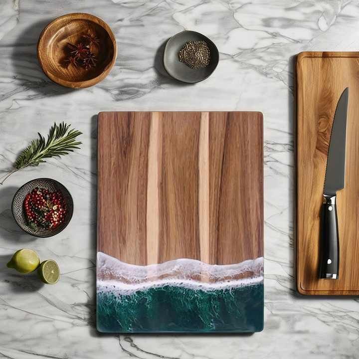 Acacia wood and resin epoxy charcuterie cutting board wood ocean wave resin cheese board