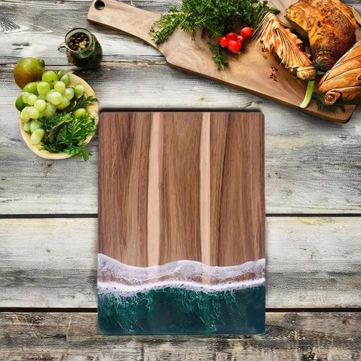 Acacia wood and resin epoxy charcuterie cutting board wood ocean wave resin cheese board