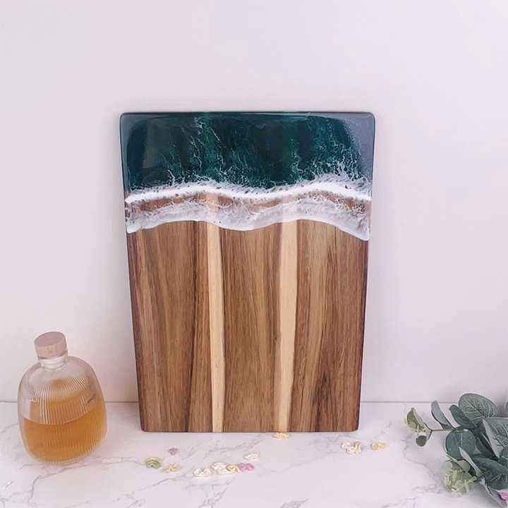 Acacia wood and resin epoxy charcuterie cutting board wood ocean wave resin cheese board