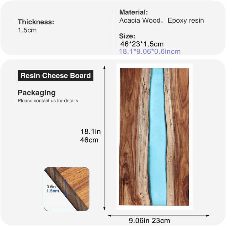 Wholesale steak bread board blue epoxy resin cutting board acacia wood resin serving board