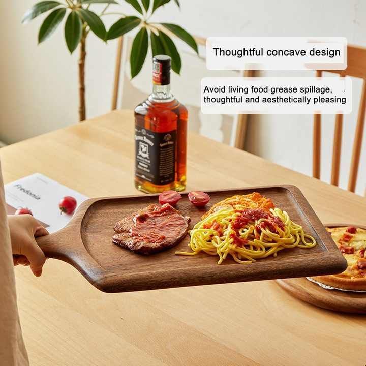 Modern Acacia Wood Pizza Board Solid round and Square Walnut Wood Steak Plate for Restaurant western food Serving