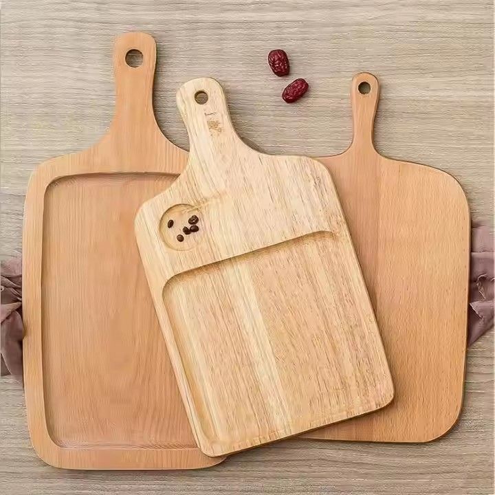 Solid rubber wooden bread sushi tray dessert fruit chopping block with handle