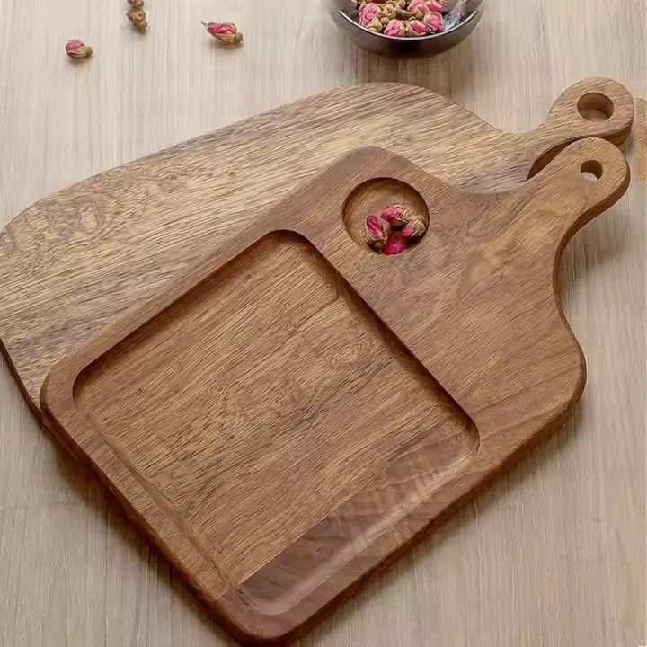 Solid rubber wooden bread sushi tray dessert fruit chopping block with handle