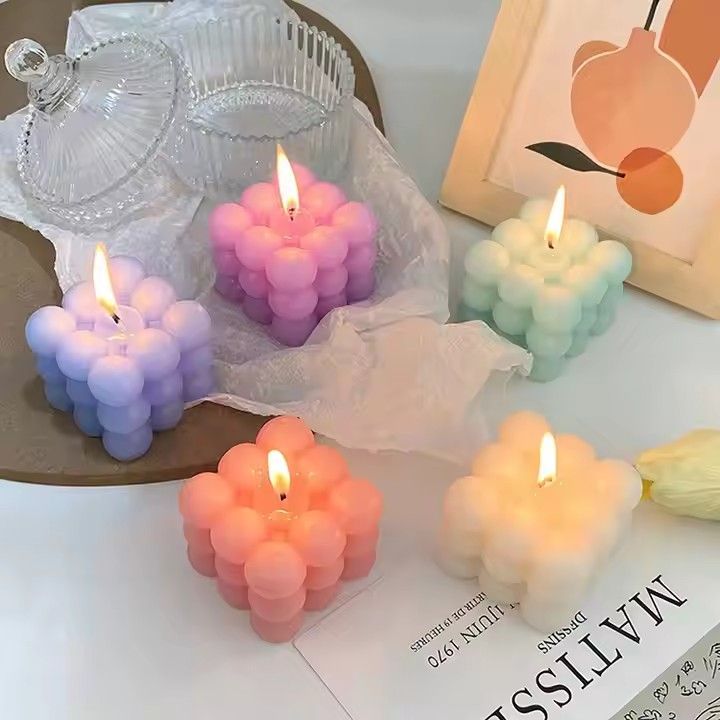 Ins Home Decor 3D Magic Cube Aromatherapy Candles Paraffin Wax Bubble Scented Candle Carton Box Modern Easter Candle Custom Size