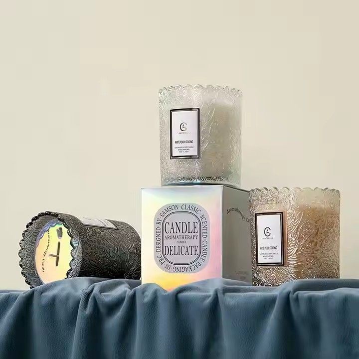 Romantic round candles scented luxury delicate embossed glass jar senior plant scented candles gift set