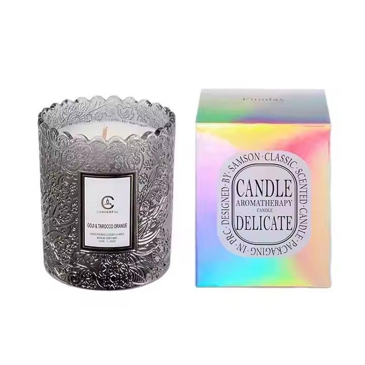 Romantic round candles scented luxury delicate embossed glass jar senior plant scented candles gift set