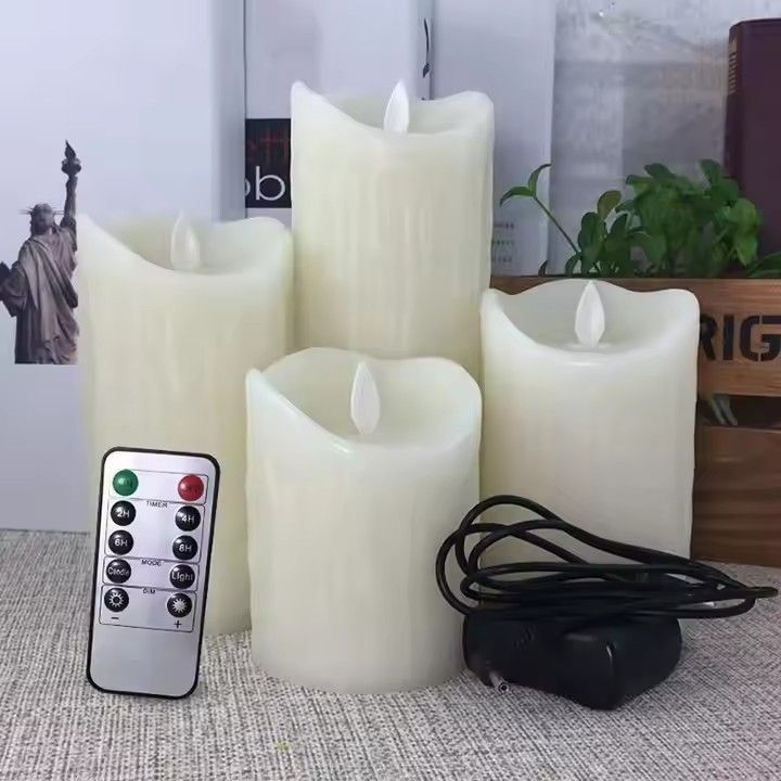 USB rechargeable candle set home decor flickering flames pillar led candles with remote control and timer