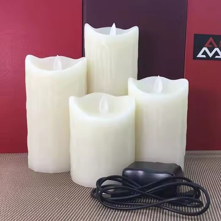 USB rechargeable candle set home decor flickering flames pillar led candles with remote control and timer