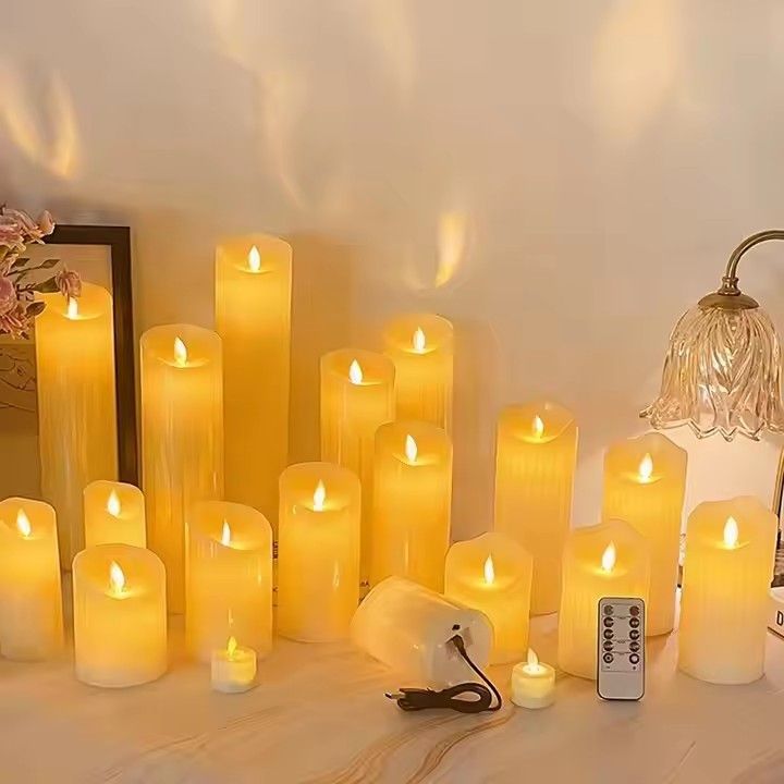 Romantic home christmas decoration flameless pillar candles rechargeable led tea light candle with battery