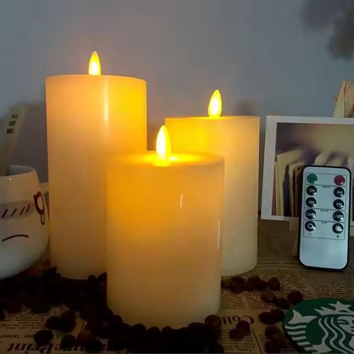 Remote control flat led candle light home wedding party electronic flickering pillar candles set