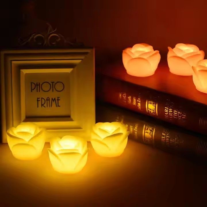 Led rose flower candle tealight romantic wedding decoration party flameless paraffin wax tea light candle