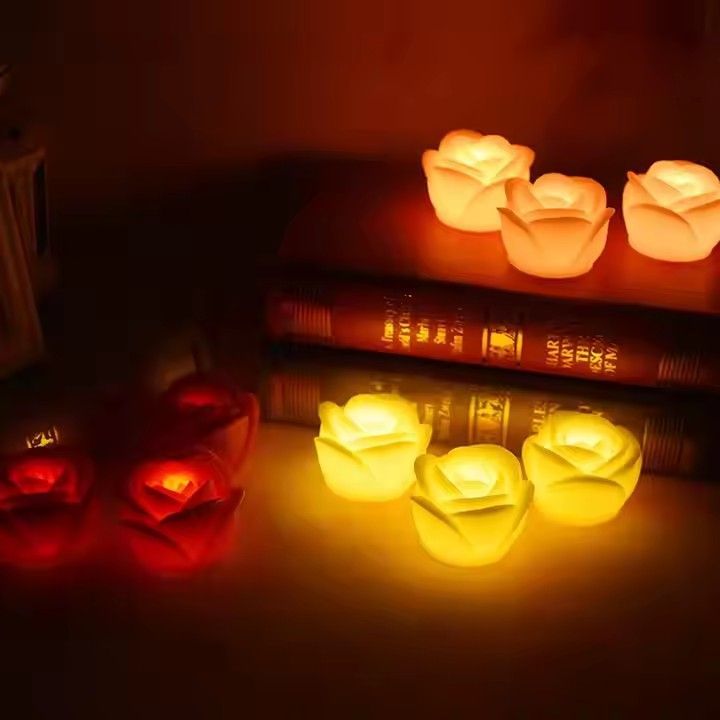 Led rose flower candle tealight romantic wedding decoration party flameless paraffin wax tea light candle