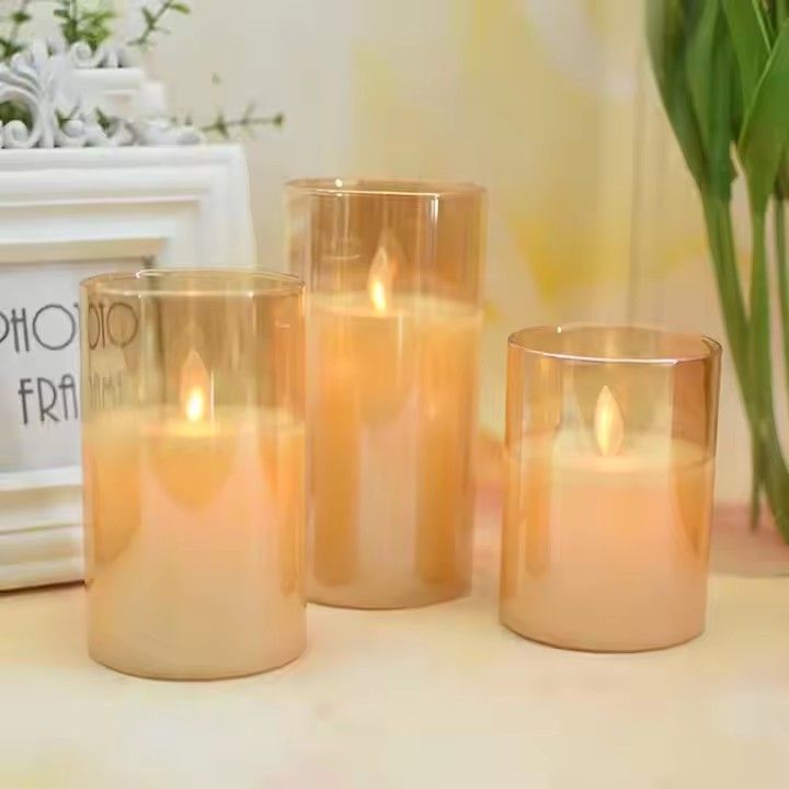 Amber glass led candles with moving flame birthday celebration remote control led candle light