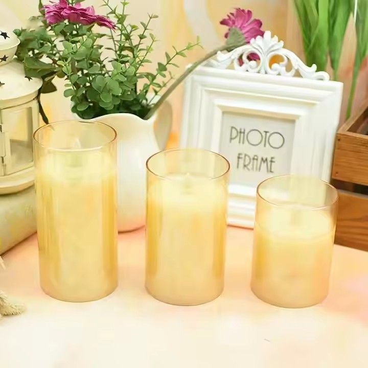 Amber glass led candles with moving flame birthday celebration remote control led candle light