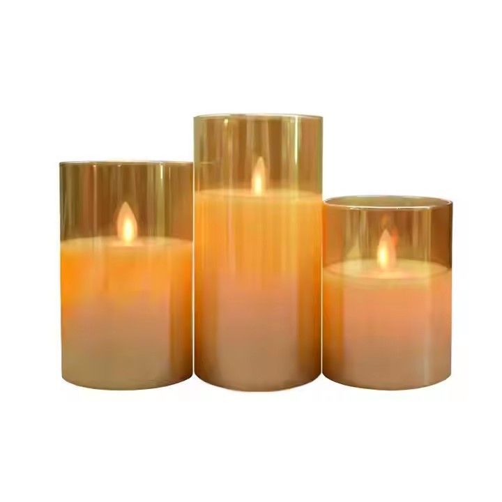 Amber glass led candles with moving flame birthday celebration remote control led candle light