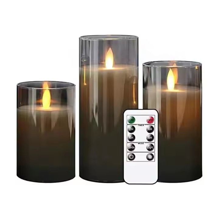 Amber glass led candles with moving flame birthday celebration remote control led candle light