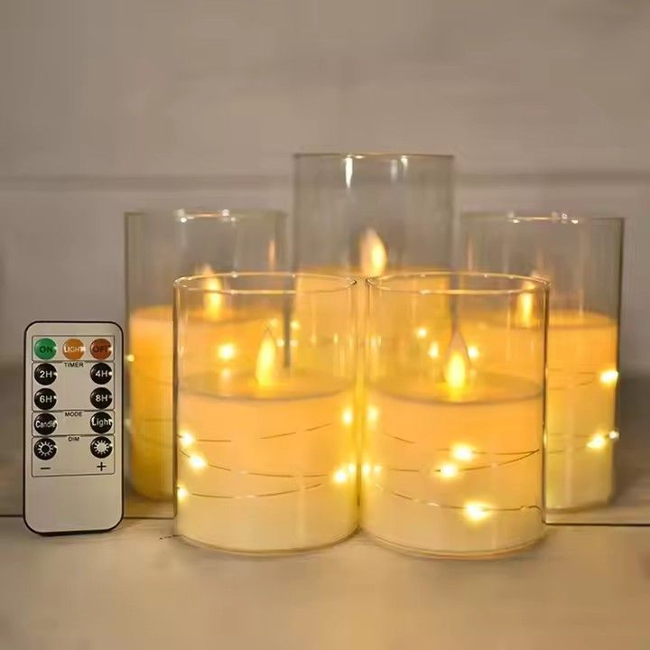 Remote control acrylic flickering flameless candles set decorative electric plastic led light candle