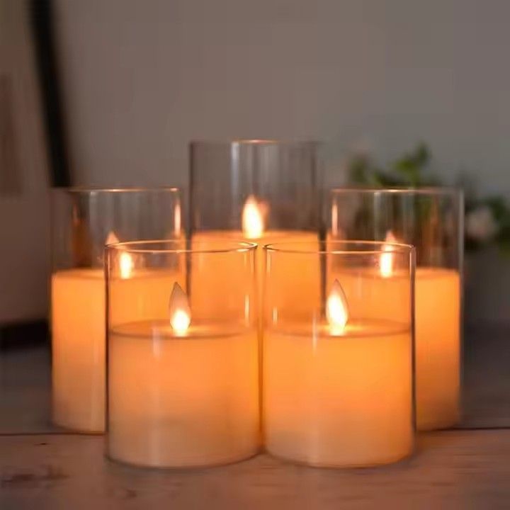 Remote control acrylic flickering flameless candles set decorative electric plastic led light candle