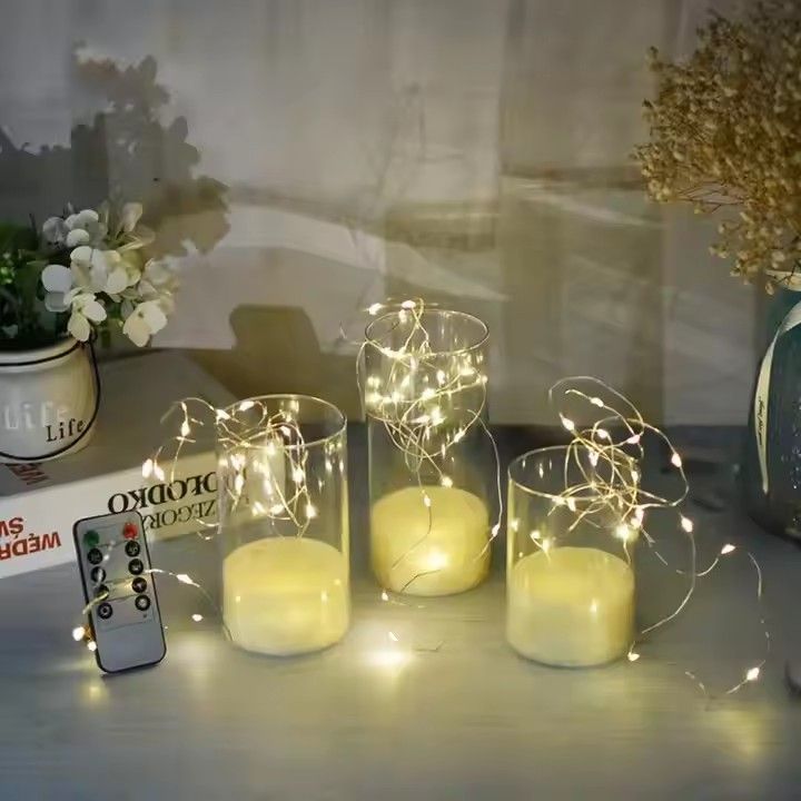 Remote control acrylic flickering flameless candles set decorative electric plastic led light candle