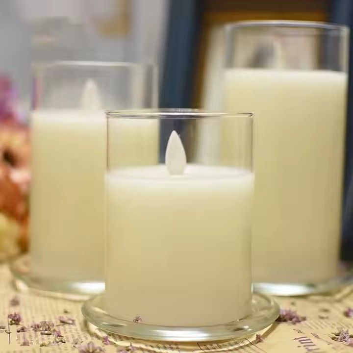 Swing glass flameless candles battery operated electric led pillar real wax candles for home decor