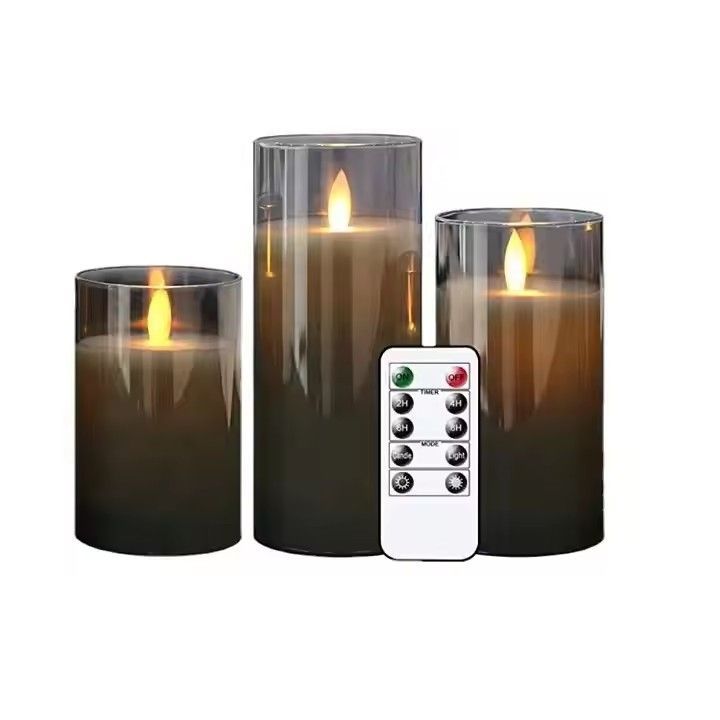 Swing glass flameless candles battery operated electric led pillar real wax candles for home decor