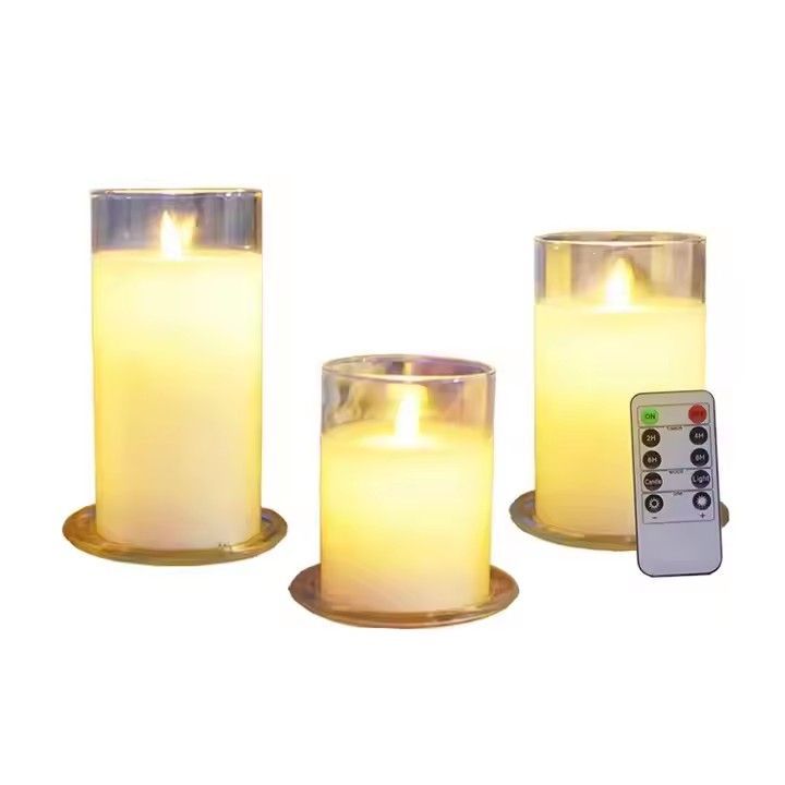 Swing glass flameless candles battery operated electric led pillar real wax candles for home decor