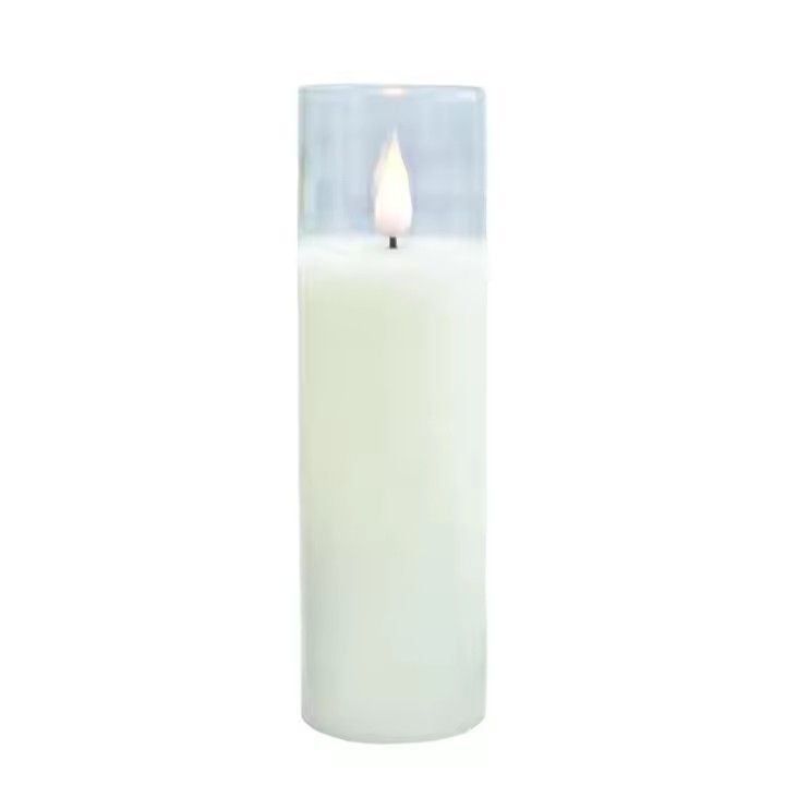 Warm light pillar candles battery operated rechargeable home decoration white 3d led glass candle