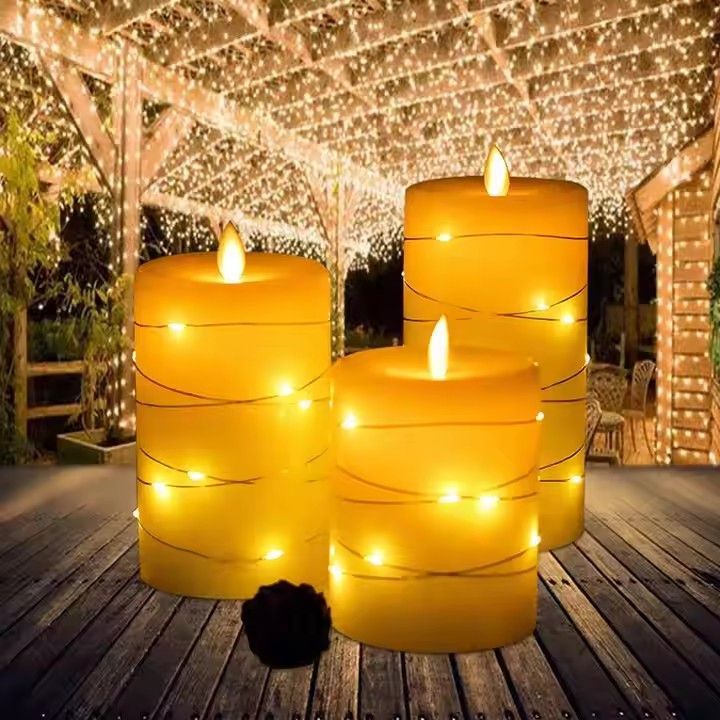 Romantic remote control led candle with embedded string lights dancing flame led candles