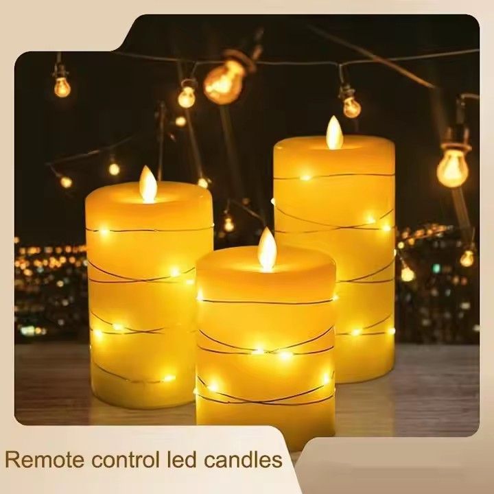 Romantic remote control led candle with embedded string lights dancing flame led candles