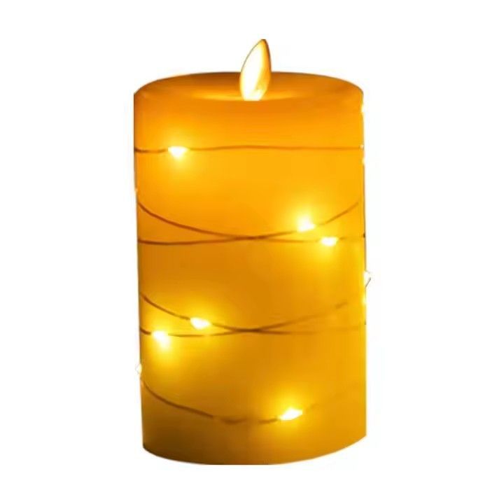 Romantic remote control led candle with embedded string lights dancing flame led candles