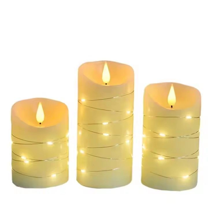 Flameless paraffin candle pillar remote control embedded string lights led electronic candles