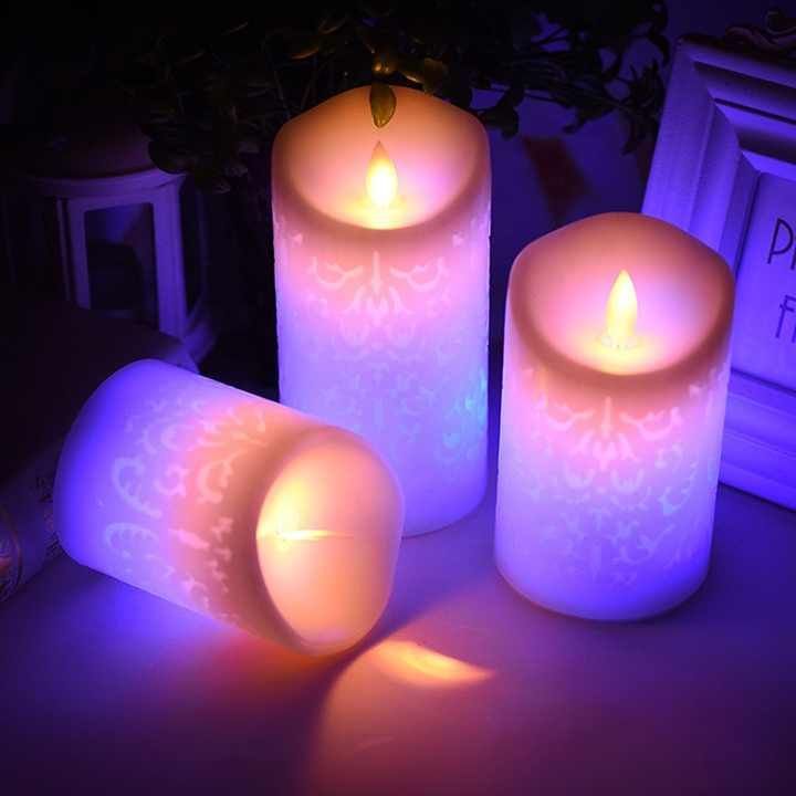 Openwork pattern led candle wedding birthday decor flameless electronic candles set