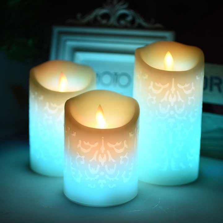 Openwork pattern led candle wedding birthday decor flameless electronic candles set