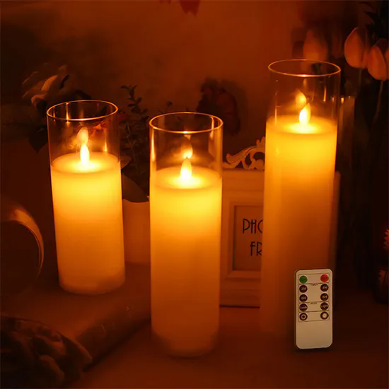 Flameless Pillar Candle in Glass Jar Wedding Home Decoration White Glass LED Pillar Candles