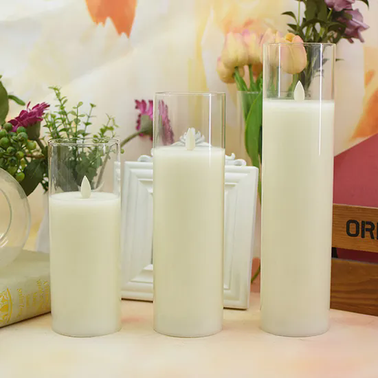 Flameless Pillar Candle in Glass Jar Wedding Home Decoration White Glass LED Pillar Candles