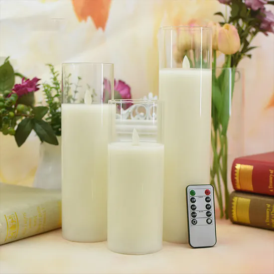 Flameless Pillar Candle in Glass Jar Wedding Home Decoration White Glass LED Pillar Candles