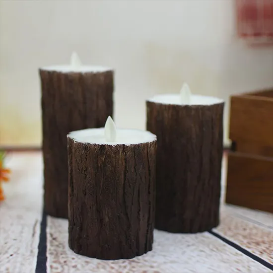 Wedding Party Christmas Candles Pine Bark Flickering LED Candle Lights with Remote